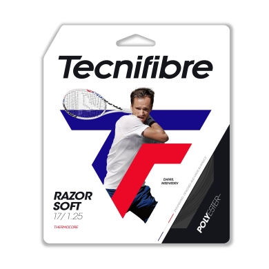 Tecnifibre Sznur tenisowy Razor Soft (Trwałość+Uniwersalność) w kolorze węglowym 12m Zestaw